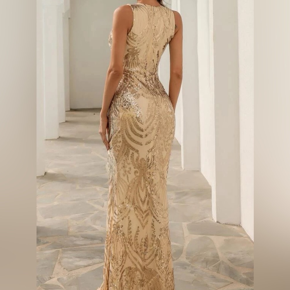 Missord V Neck Split Thigh Sequin Prom Dress